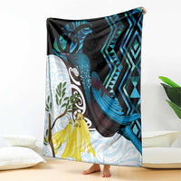 New Zealand Silver Fern Tui Bird Blanket Maori Kowhai Paua Shell Taniko Motifs LT14 - Polynesian Pride