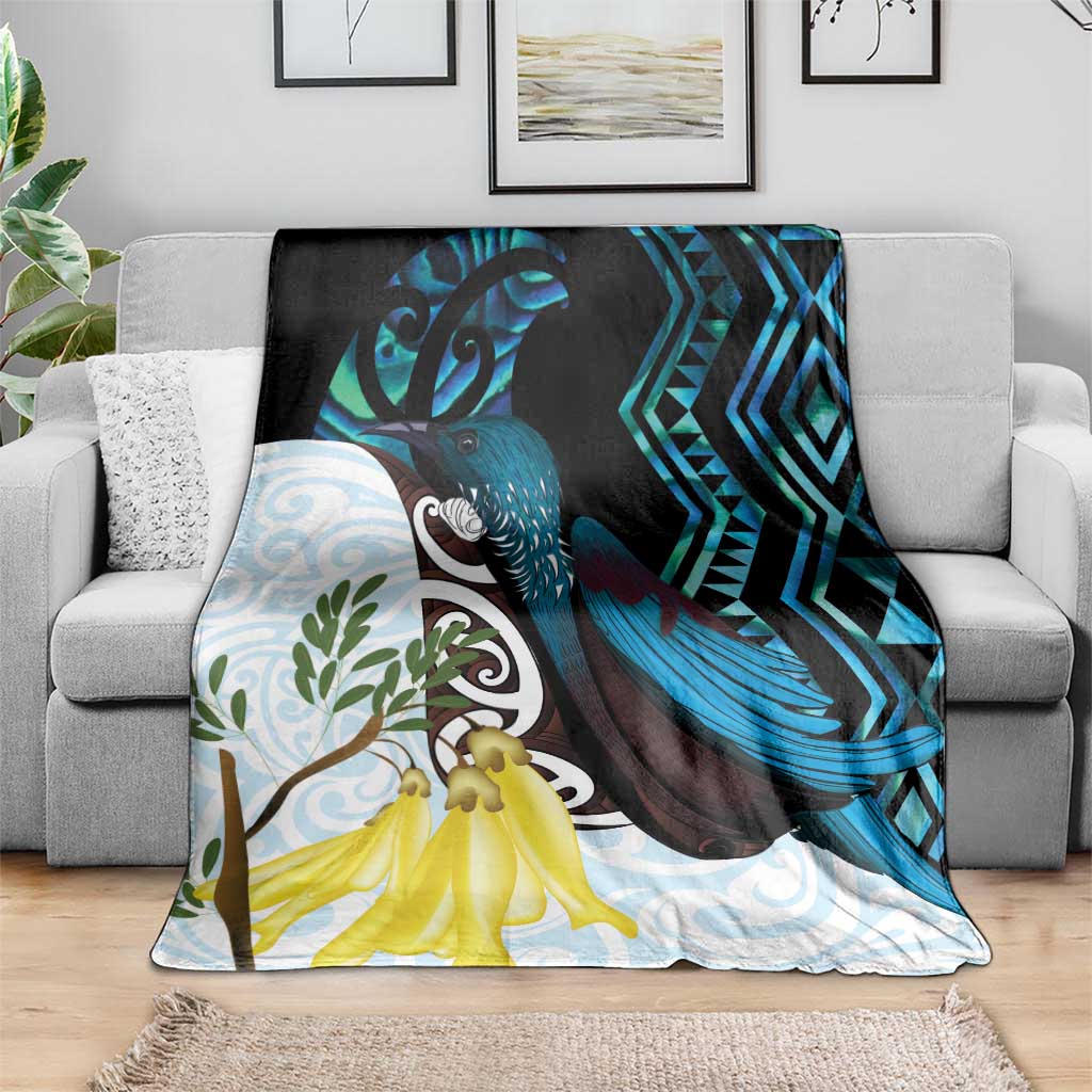 New Zealand Silver Fern Tui Bird Blanket Maori Kowhai Paua Shell Taniko Motifs LT14 - Polynesian Pride