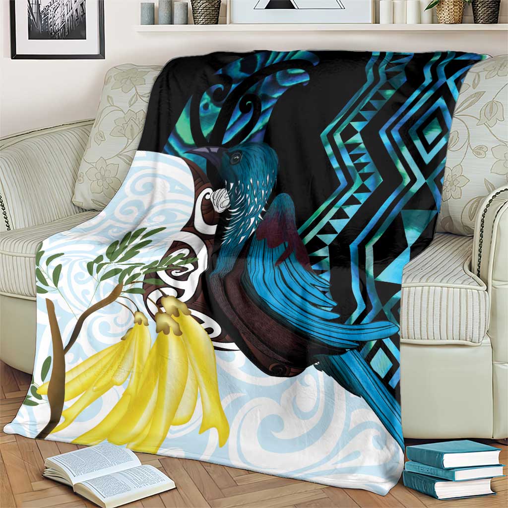 New Zealand Silver Fern Tui Bird Blanket Maori Kowhai Paua Shell Taniko Motifs LT14 - Polynesian Pride