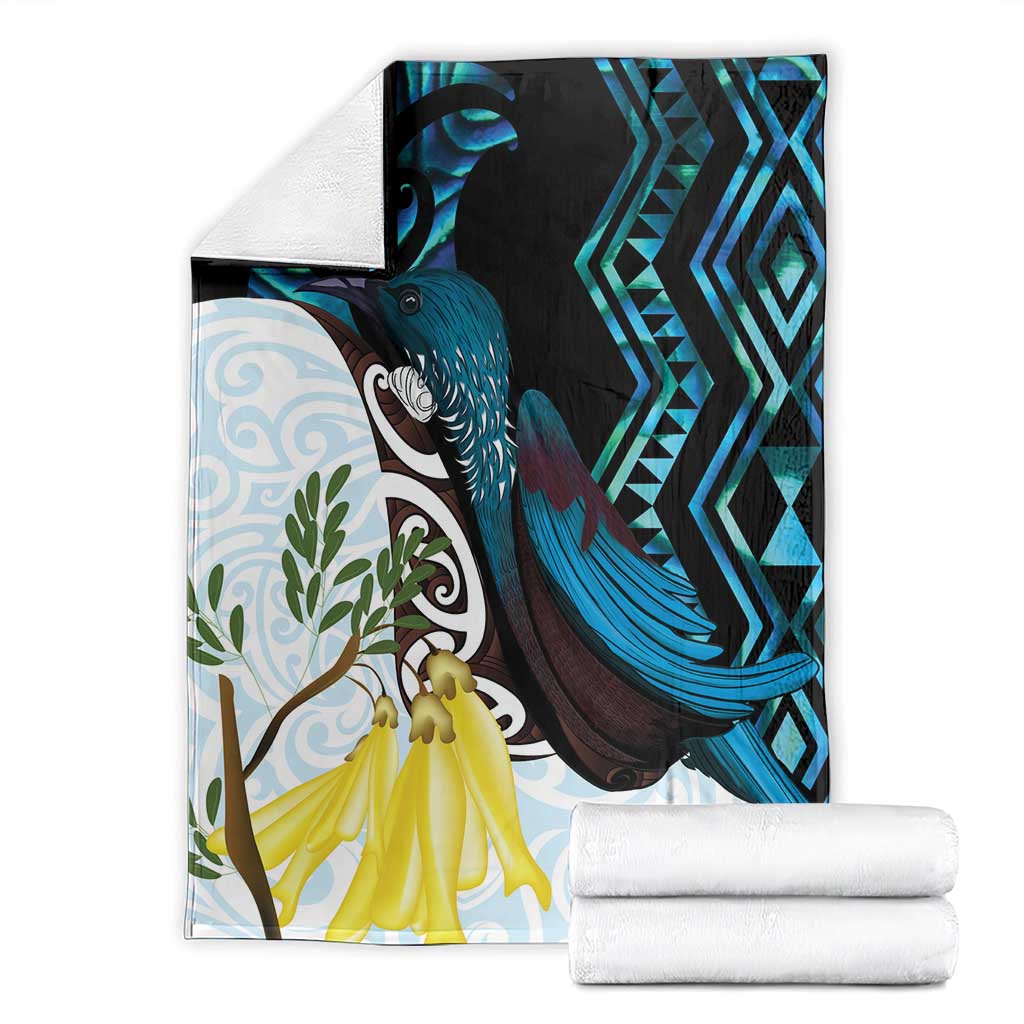 New Zealand Silver Fern Tui Bird Blanket Maori Kowhai Paua Shell Taniko Motifs LT14 - Polynesian Pride