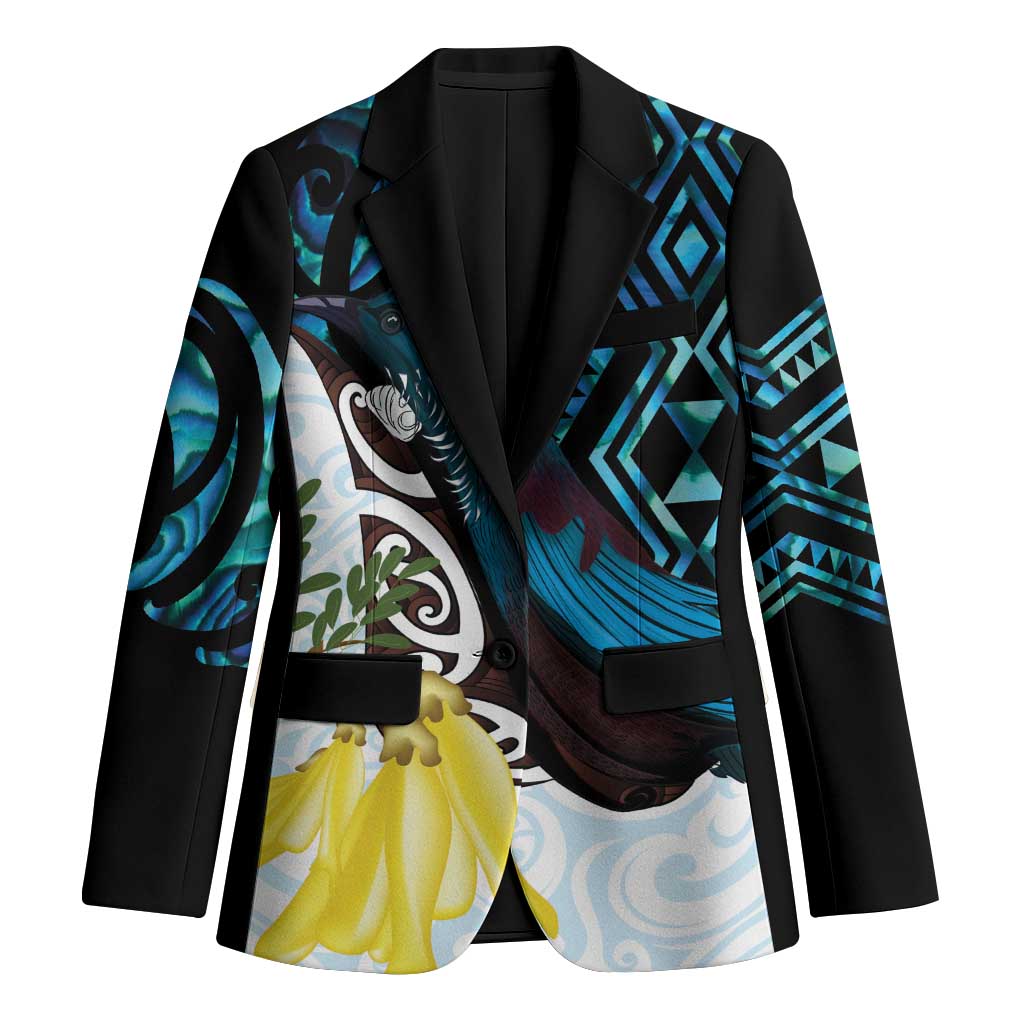 New Zealand Silver Fern Tui Bird Blazer Maori Kowhai Paua Shell Taniko Motifs LT14 Unisex Turquoise - Polynesian Pride