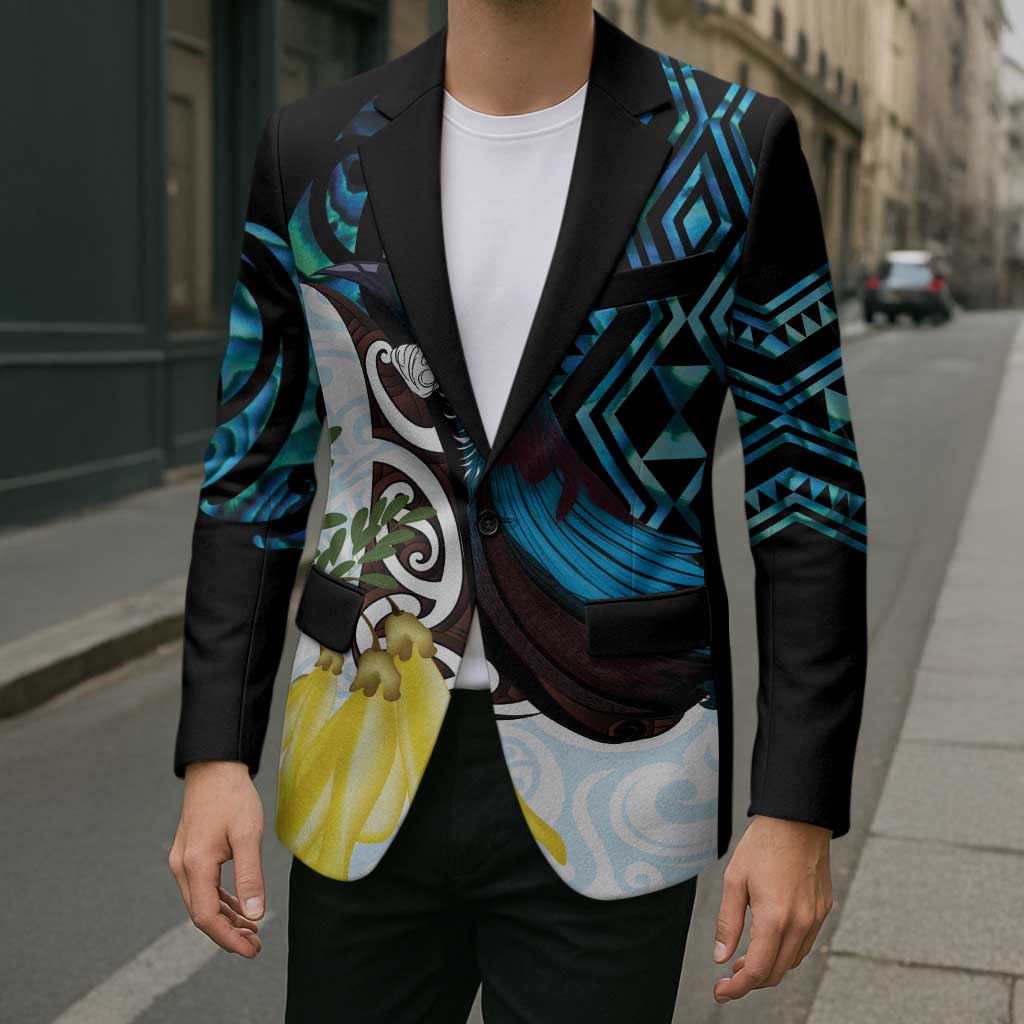 New Zealand Silver Fern Tui Bird Blazer Maori Kowhai Paua Shell Taniko Motifs LT14 - Polynesian Pride