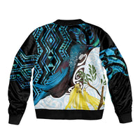 New Zealand Silver Fern Tui Bird Bomber Jacket Maori Kowhai Paua Shell Taniko Motifs LT14 - Polynesian Pride