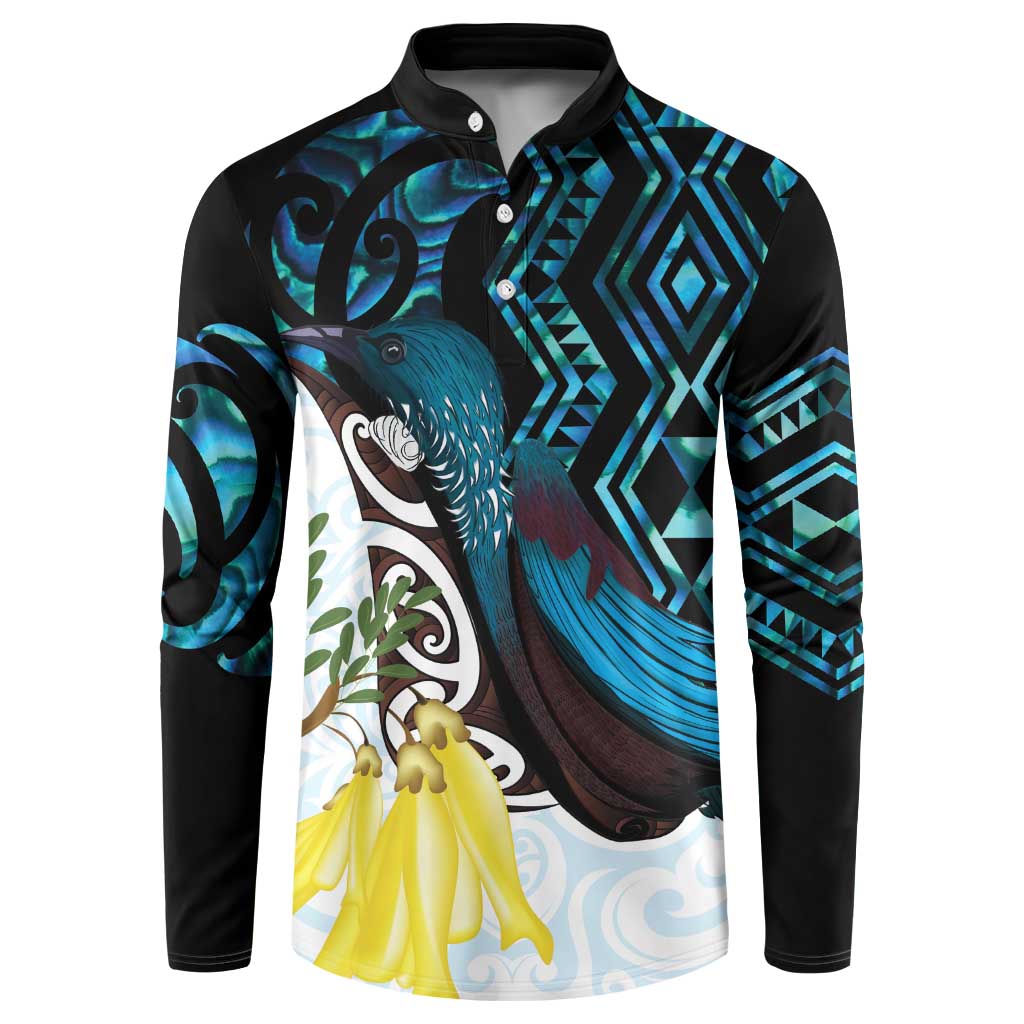 New Zealand Silver Fern Tui Bird Button Sweatshirt Maori Kowhai Paua Shell Taniko Motifs LT14 Turquoise - Polynesian Pride