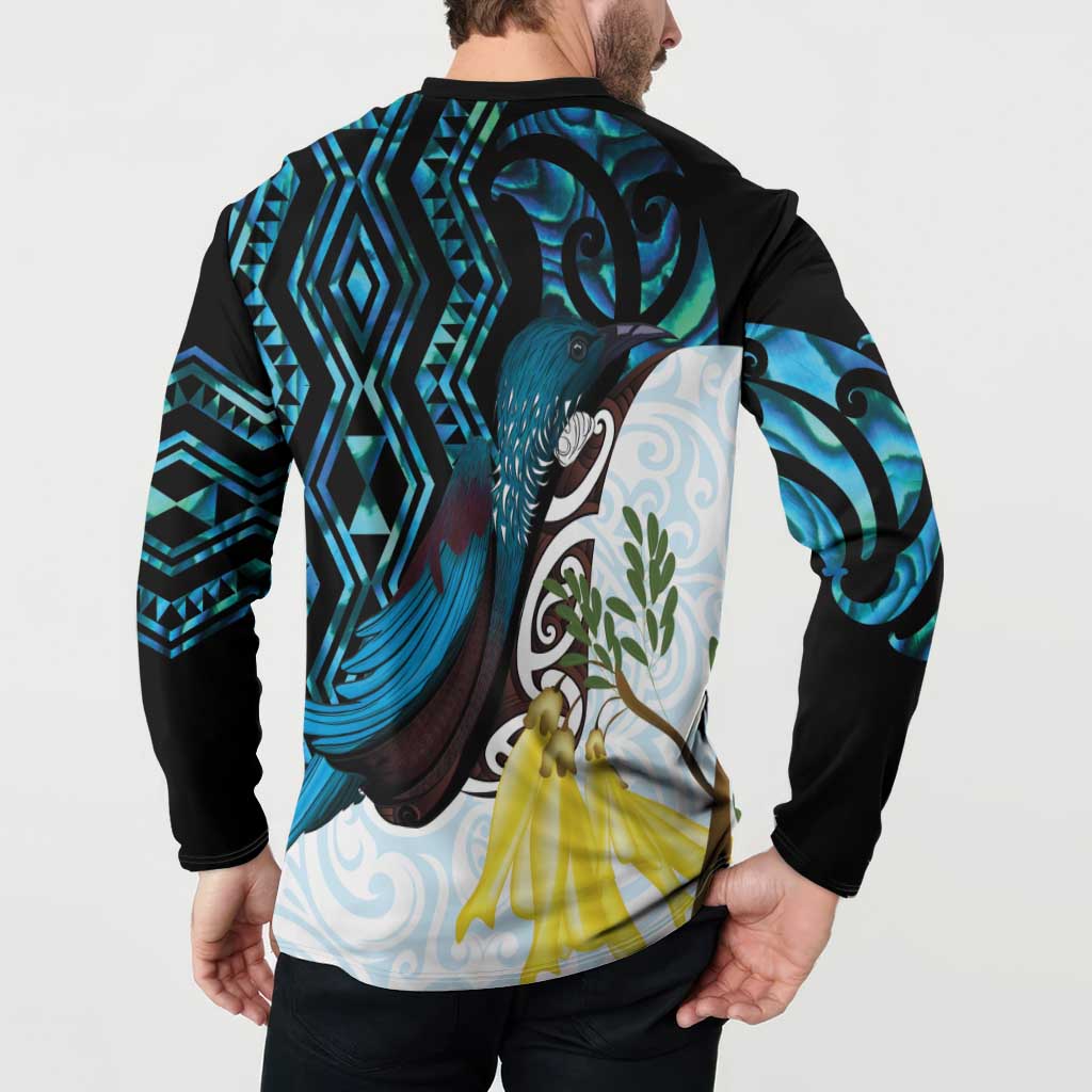 New Zealand Silver Fern Tui Bird Button Sweatshirt Maori Kowhai Paua Shell Taniko Motifs LT14 - Polynesian Pride