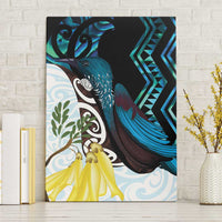 New Zealand Silver Fern Tui Bird Canvas Wall Art Maori Kowhai Paua Shell Taniko Motifs LT14 Without Frame Turquoise - Polynesian Pride