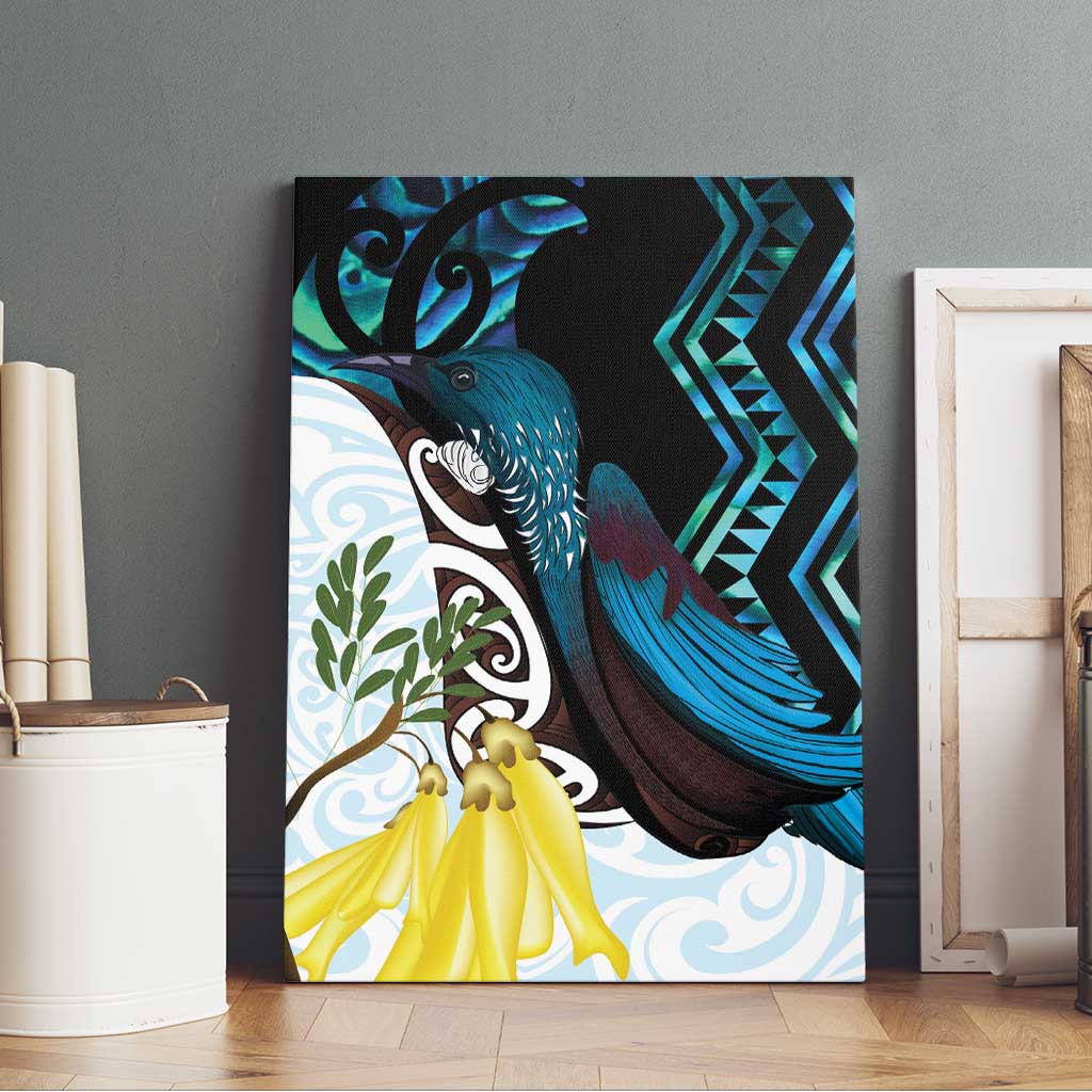 New Zealand Silver Fern Tui Bird Canvas Wall Art Maori Kowhai Paua Shell Taniko Motifs LT14 - Polynesian Pride