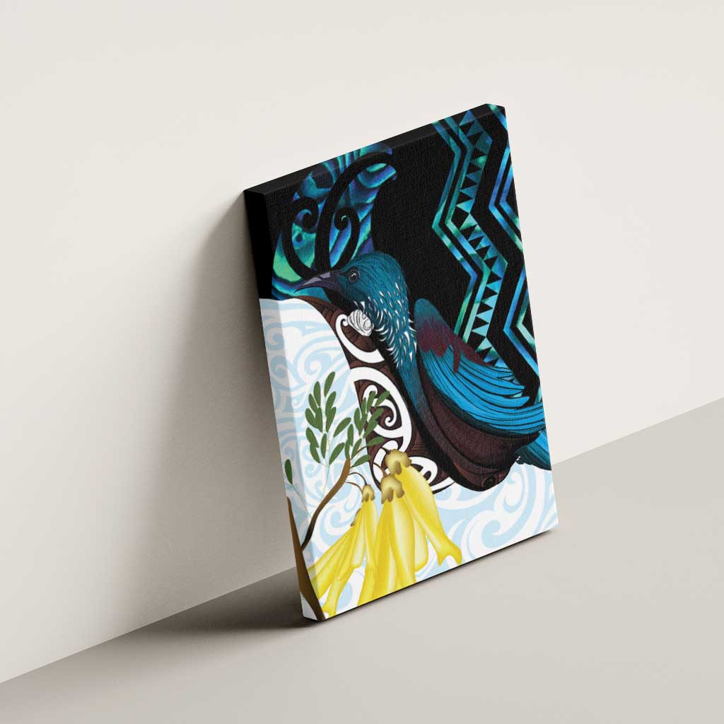 New Zealand Silver Fern Tui Bird Canvas Wall Art Maori Kowhai Paua Shell Taniko Motifs LT14 - Polynesian Pride