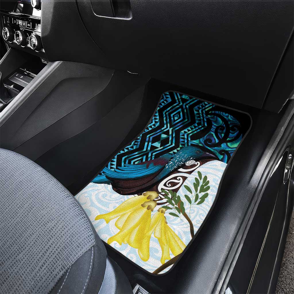 New Zealand Silver Fern Tui Bird Car Mats Maori Kowhai Paua Shell Taniko Motifs LT14 - Polynesian Pride