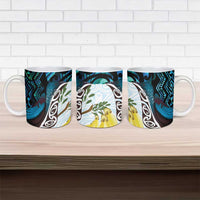 New Zealand Silver Fern Tui Bird Ceramic Mug Maori Kowhai Paua Shell Taniko Motifs LT14 - Polynesian Pride