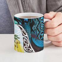 New Zealand Silver Fern Tui Bird Ceramic Mug Maori Kowhai Paua Shell Taniko Motifs LT14 - Polynesian Pride