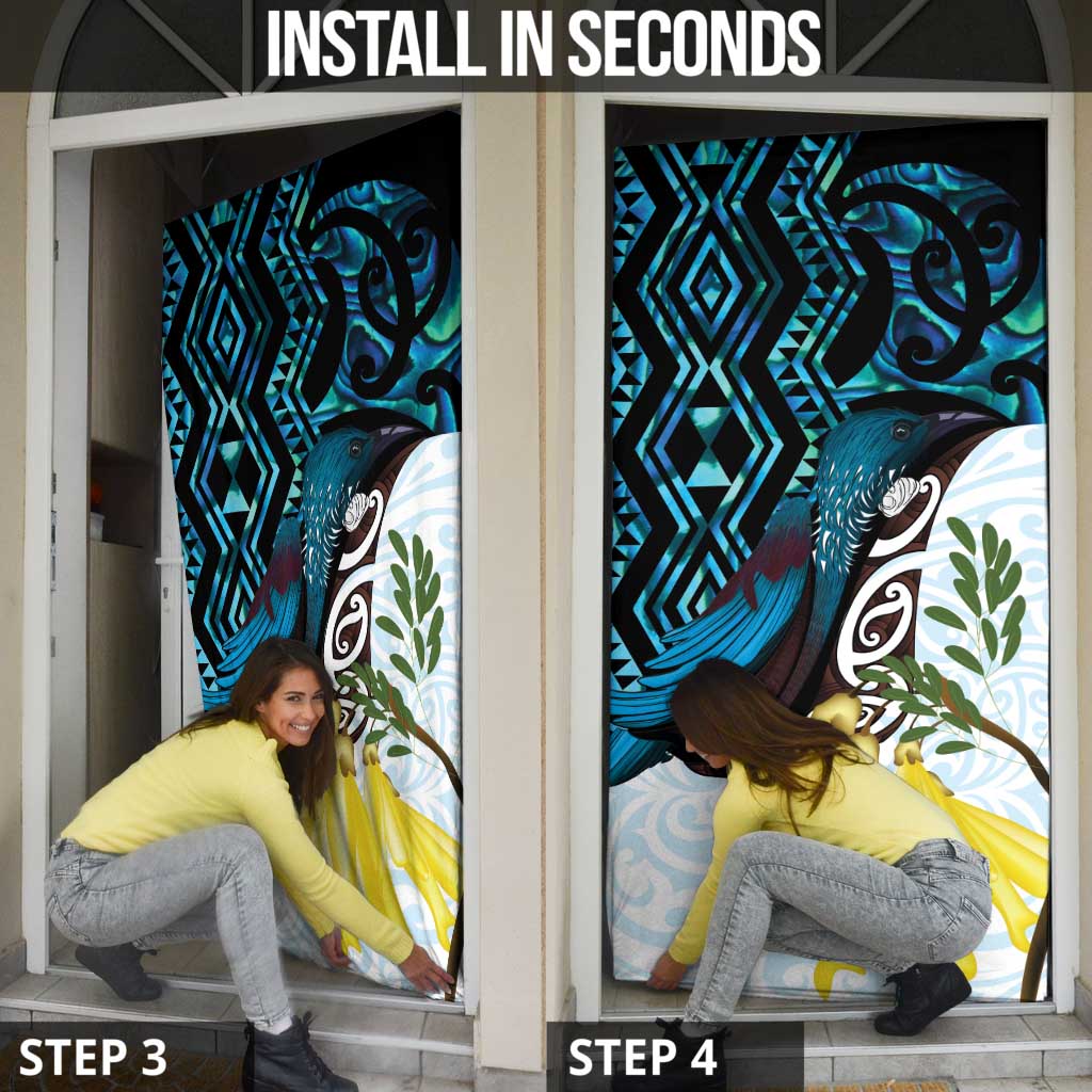 New Zealand Silver Fern Tui Bird Door Cover Maori Kowhai Paua Shell Taniko Motifs LT14 - Polynesian Pride