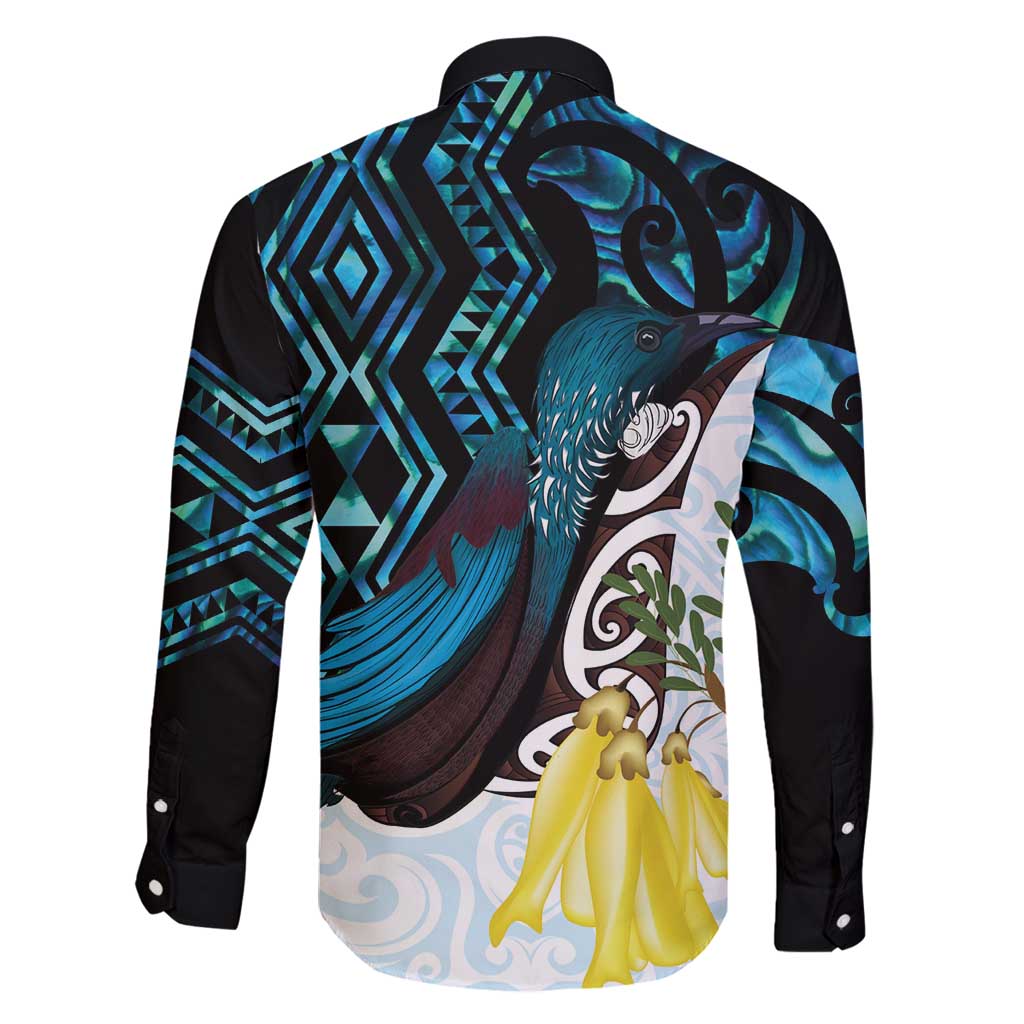 New Zealand Silver Fern Tui Bird Family Matching Off Shoulder Short Dress and Hawaiian Shirt Maori Kowhai Paua Shell Taniko Motifs LT14 - Polynesian Pride