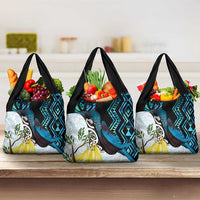 New Zealand Silver Fern Tui Bird Grocery Bag Maori Kowhai Paua Shell Taniko Motifs LT14 3-pack One Size Turquoise - Polynesian Pride