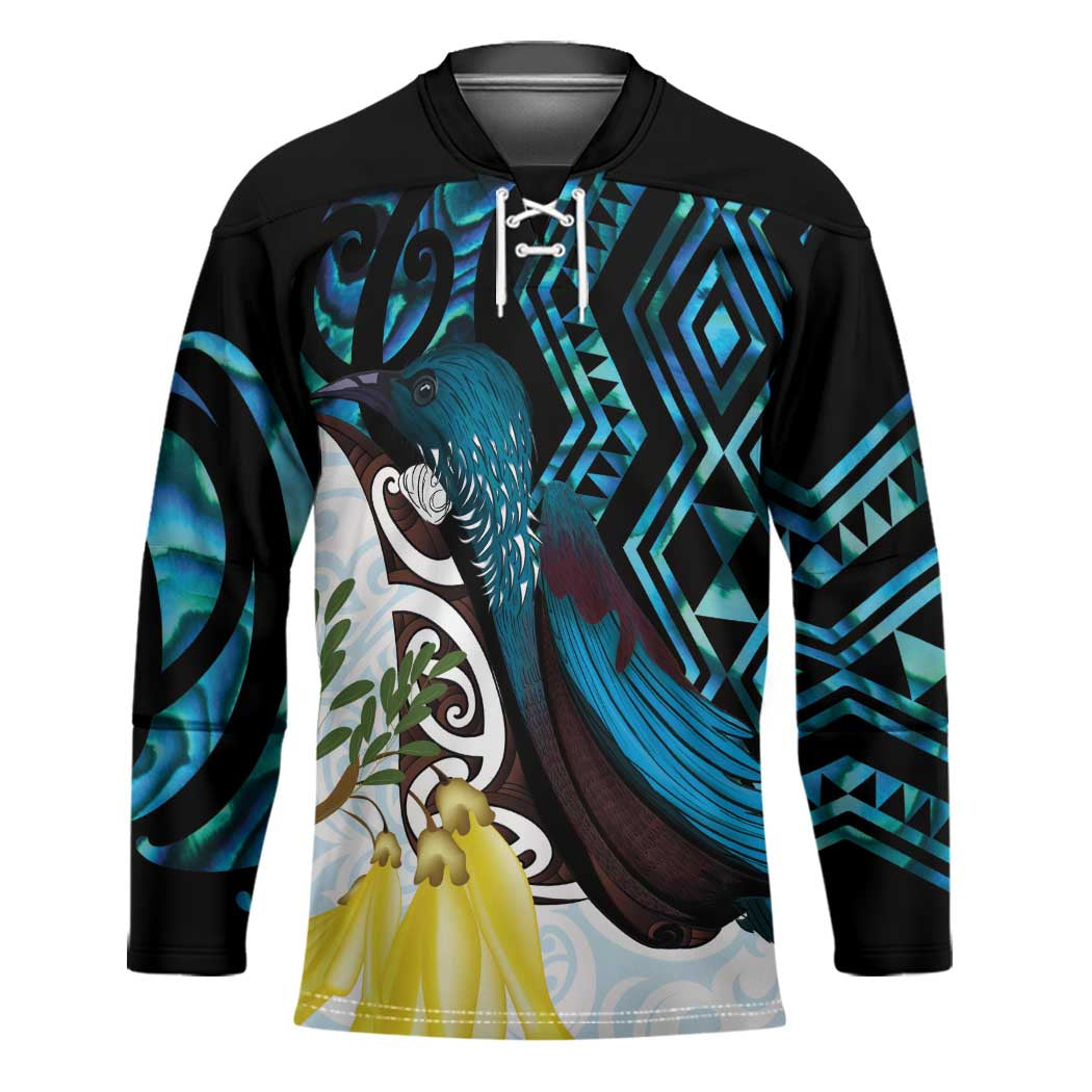 New Zealand Silver Fern Tui Bird Hockey Jersey Maori Kowhai Paua Shell Taniko Motifs - Polynesian Pride
