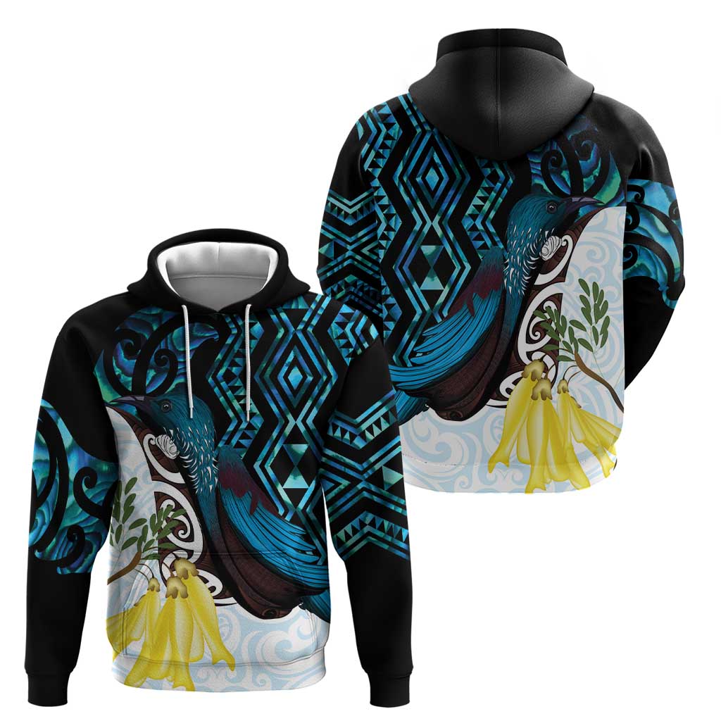 New Zealand Silver Fern Tui Bird Hoodie Maori Kowhai Paua Shell Taniko Motifs LT14 - Polynesian Pride