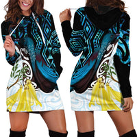 New Zealand Silver Fern Tui Bird Hoodie Dress Maori Kowhai Paua Shell Taniko Motifs LT14 - Polynesian Pride