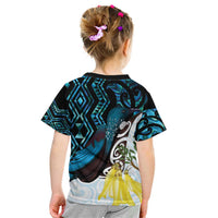 New Zealand Silver Fern Tui Bird Kid T Shirt Maori Kowhai Paua Shell Taniko Motifs LT14 - Polynesian Pride