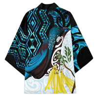 New Zealand Silver Fern Tui Bird Kimono Maori Kowhai Paua Shell Taniko Motifs LT14 - Polynesian Pride