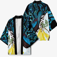 New Zealand Silver Fern Tui Bird Kimono Maori Kowhai Paua Shell Taniko Motifs LT14 - Polynesian Pride