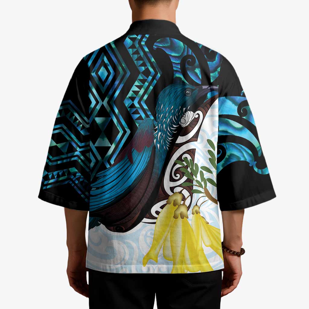 New Zealand Silver Fern Tui Bird Kimono Maori Kowhai Paua Shell Taniko Motifs LT14 - Polynesian Pride