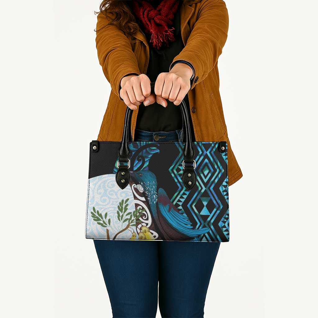 New Zealand Silver Fern Tui Bird Leather Bag Maori Kowhai Paua Shell Taniko Motifs LT14 - Polynesian Pride