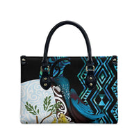 New Zealand Silver Fern Tui Bird Leather Bag Maori Kowhai Paua Shell Taniko Motifs LT14 - Polynesian Pride