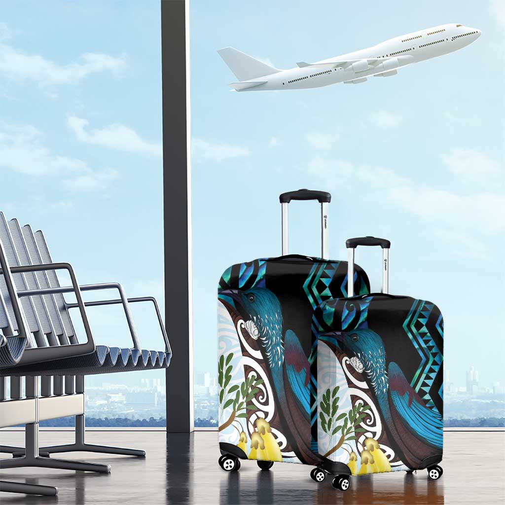 New Zealand Silver Fern Tui Bird Luggage Cover Maori Kowhai Paua Shell Taniko Motifs LT14 - Polynesian Pride