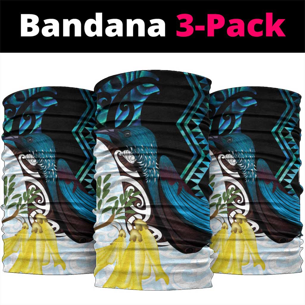 New Zealand Silver Fern Tui Bird Neck Gaiter Maori Kowhai Paua Shell Taniko Motifs LT14 package One Size: 25*50cm Turquoise - Polynesian Pride