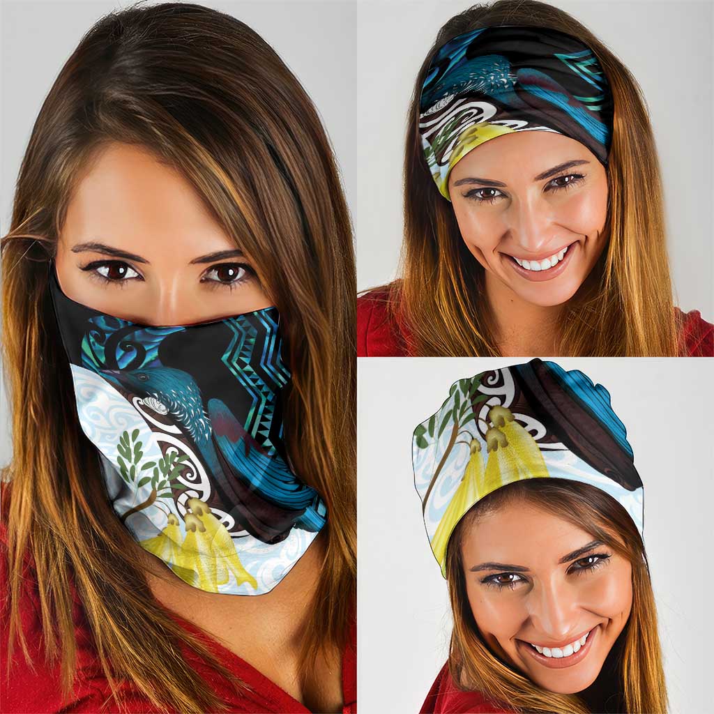 New Zealand Silver Fern Tui Bird Neck Gaiter Maori Kowhai Paua Shell Taniko Motifs LT14 - Polynesian Pride
