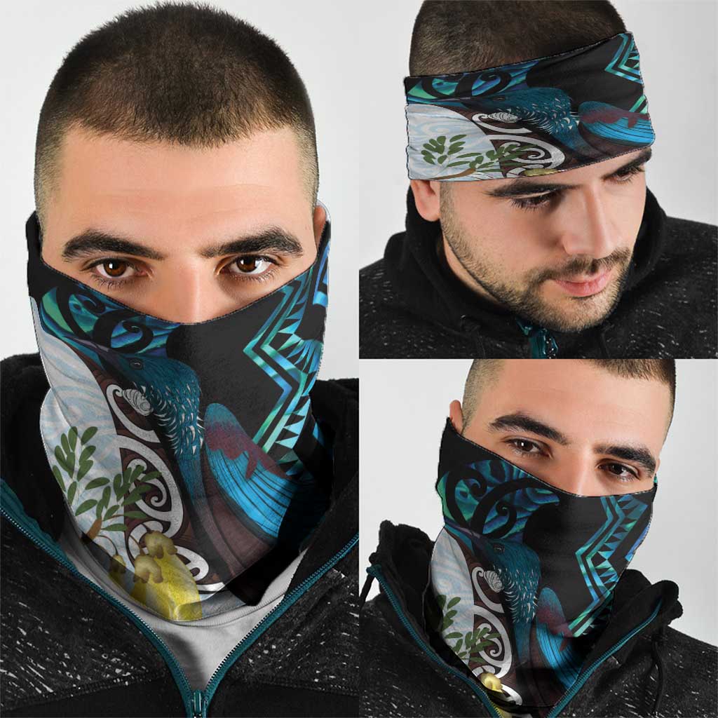 New Zealand Silver Fern Tui Bird Neck Gaiter Maori Kowhai Paua Shell Taniko Motifs LT14 - Polynesian Pride