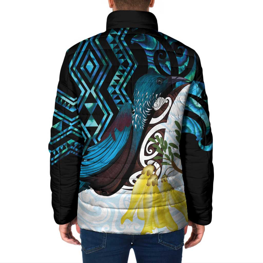 New Zealand Silver Fern Tui Bird Padded Jacket Maori Kowhai Paua Shell Taniko Motifs LT14 - Polynesian Pride