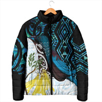 New Zealand Silver Fern Tui Bird Padded Jacket Maori Kowhai Paua Shell Taniko Motifs LT14 - Polynesian Pride