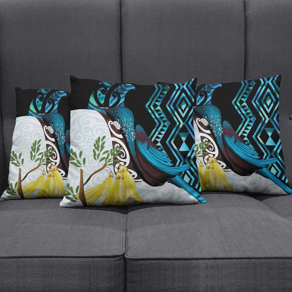 New Zealand Silver Fern Tui Bird Pillow Cover Maori Kowhai Paua Shell Taniko Motifs LT14 - Polynesian Pride
