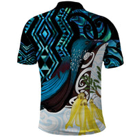 New Zealand Silver Fern Tui Bird Polo Shirt Maori Kowhai Paua Shell Taniko Motifs LT14 - Polynesian Pride