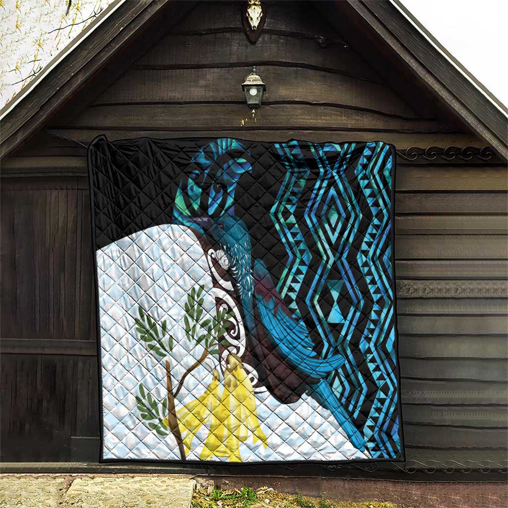 New Zealand Silver Fern Tui Bird Quilt Maori Kowhai Paua Shell Taniko Motifs LT14 - Polynesian Pride