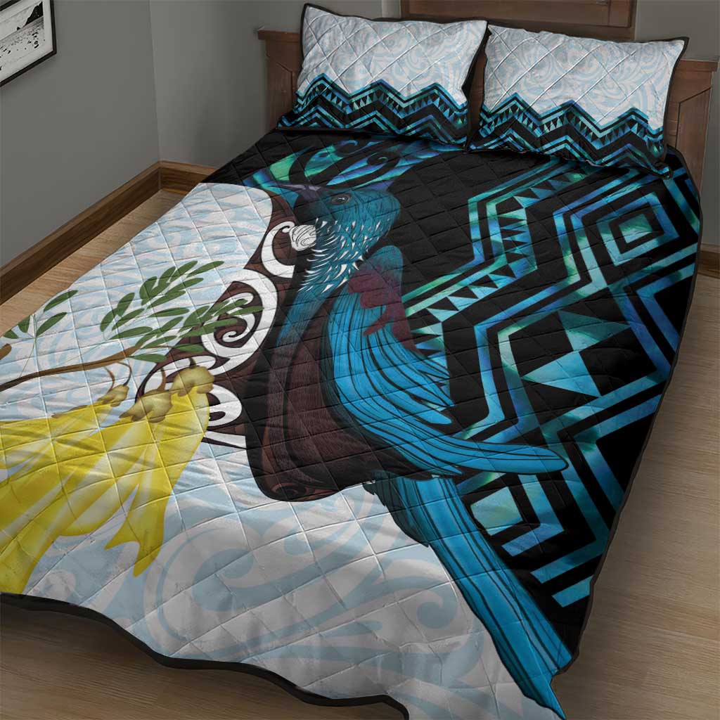 New Zealand Silver Fern Tui Bird Quilt Bed Set Maori Kowhai Paua Shell Taniko Motifs LT14 - Polynesian Pride