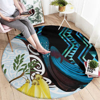 New Zealand Silver Fern Tui Bird Round Carpet Maori Kowhai Paua Shell Taniko Motifs LT14 - Polynesian Pride