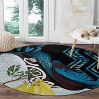 New Zealand Silver Fern Tui Bird Round Carpet Maori Kowhai Paua Shell Taniko Motifs LT14 - Polynesian Pride