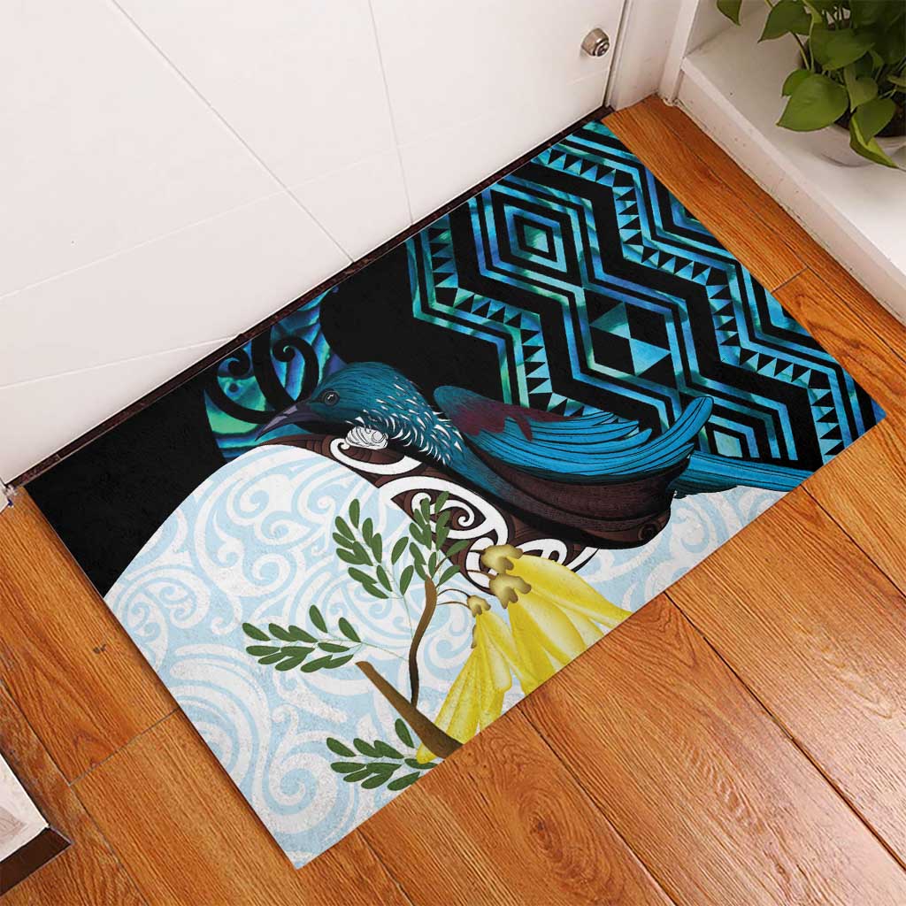 New Zealand Silver Fern Tui Bird Rubber Doormat Maori Kowhai Paua Shell Taniko Motifs LT14 - Polynesian Pride