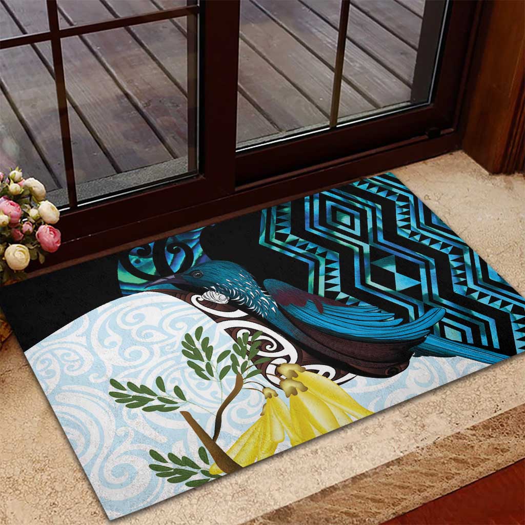 New Zealand Silver Fern Tui Bird Rubber Doormat Maori Kowhai Paua Shell Taniko Motifs LT14 - Polynesian Pride