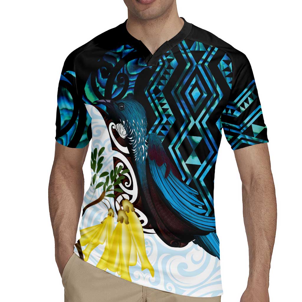 New Zealand Silver Fern Tui Bird Rugby Jersey Maori Kowhai Paua Shell Taniko Motifs LT14 - Polynesian Pride