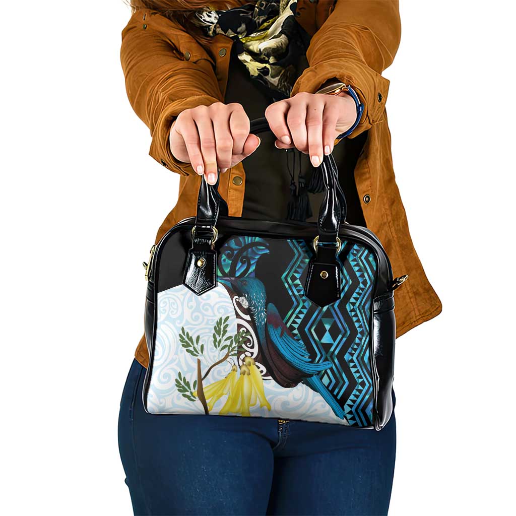 New Zealand Silver Fern Tui Bird Shoulder Handbag Maori Kowhai Paua Shell Taniko Motifs LT14 One Size Turquoise - Polynesian Pride
