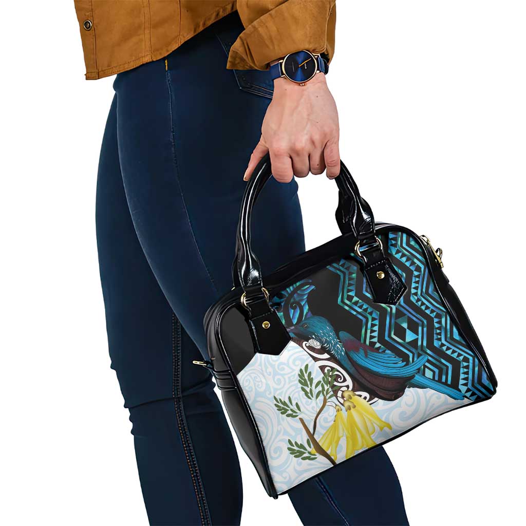 New Zealand Silver Fern Tui Bird Shoulder Handbag Maori Kowhai Paua Shell Taniko Motifs LT14 - Polynesian Pride
