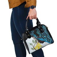 New Zealand Silver Fern Tui Bird Shoulder Handbag Maori Kowhai Paua Shell Taniko Motifs LT14 - Polynesian Pride