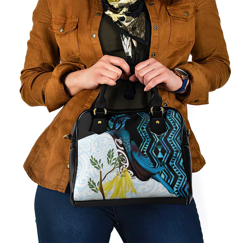 New Zealand Silver Fern Tui Bird Shoulder Handbag Maori Kowhai Paua Shell Taniko Motifs LT14 - Polynesian Pride