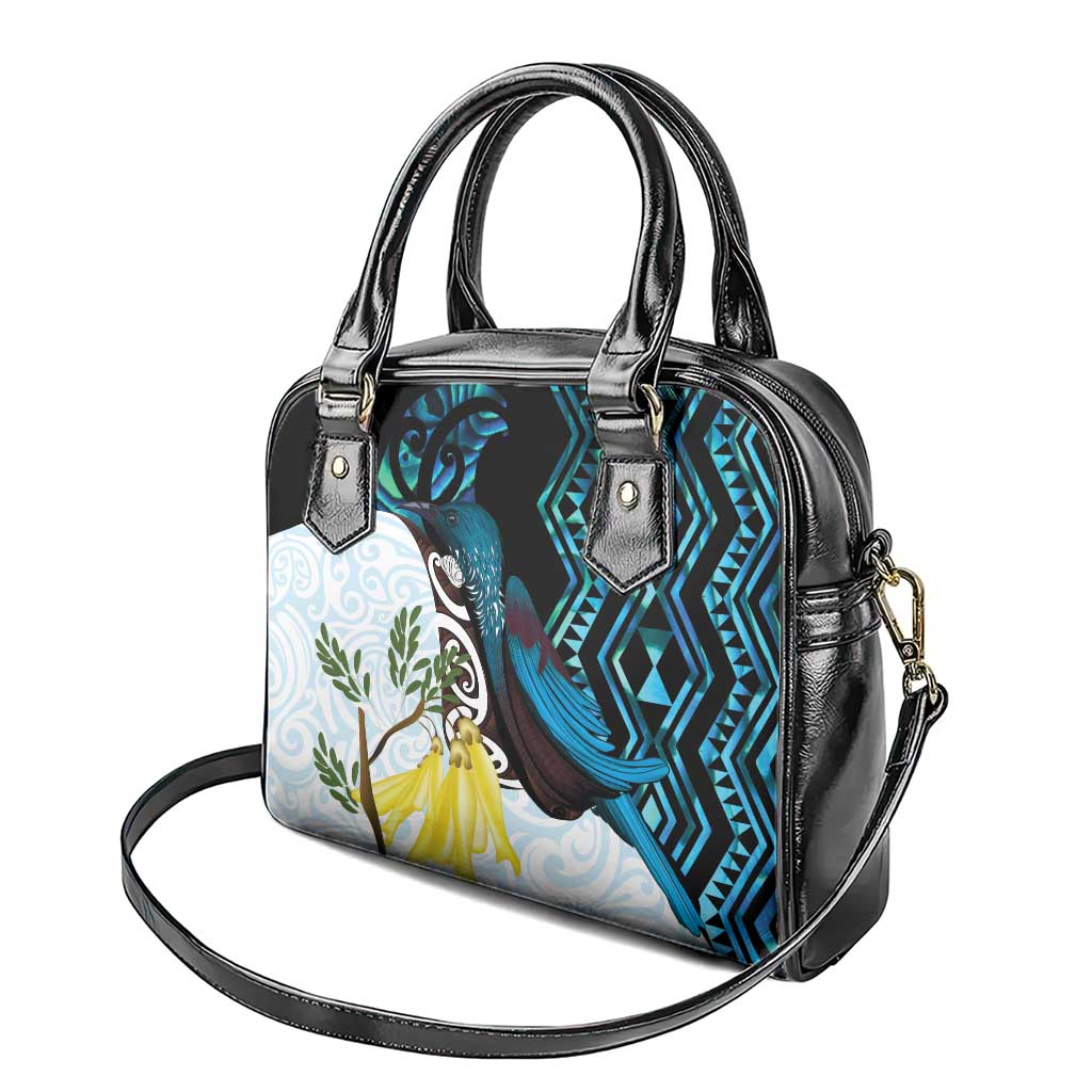 New Zealand Silver Fern Tui Bird Shoulder Handbag Maori Kowhai Paua Shell Taniko Motifs LT14 - Polynesian Pride