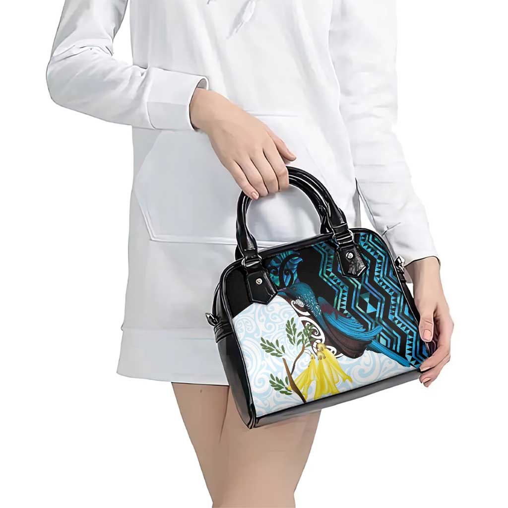New Zealand Silver Fern Tui Bird Shoulder Handbag Maori Kowhai Paua Shell Taniko Motifs LT14 - Polynesian Pride