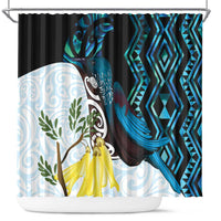 New Zealand Silver Fern Tui Bird Shower Curtain Maori Kowhai Paua Shell Taniko Motifs LT14 Turquoise - Polynesian Pride