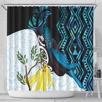 New Zealand Silver Fern Tui Bird Shower Curtain Maori Kowhai Paua Shell Taniko Motifs LT14 - Polynesian Pride